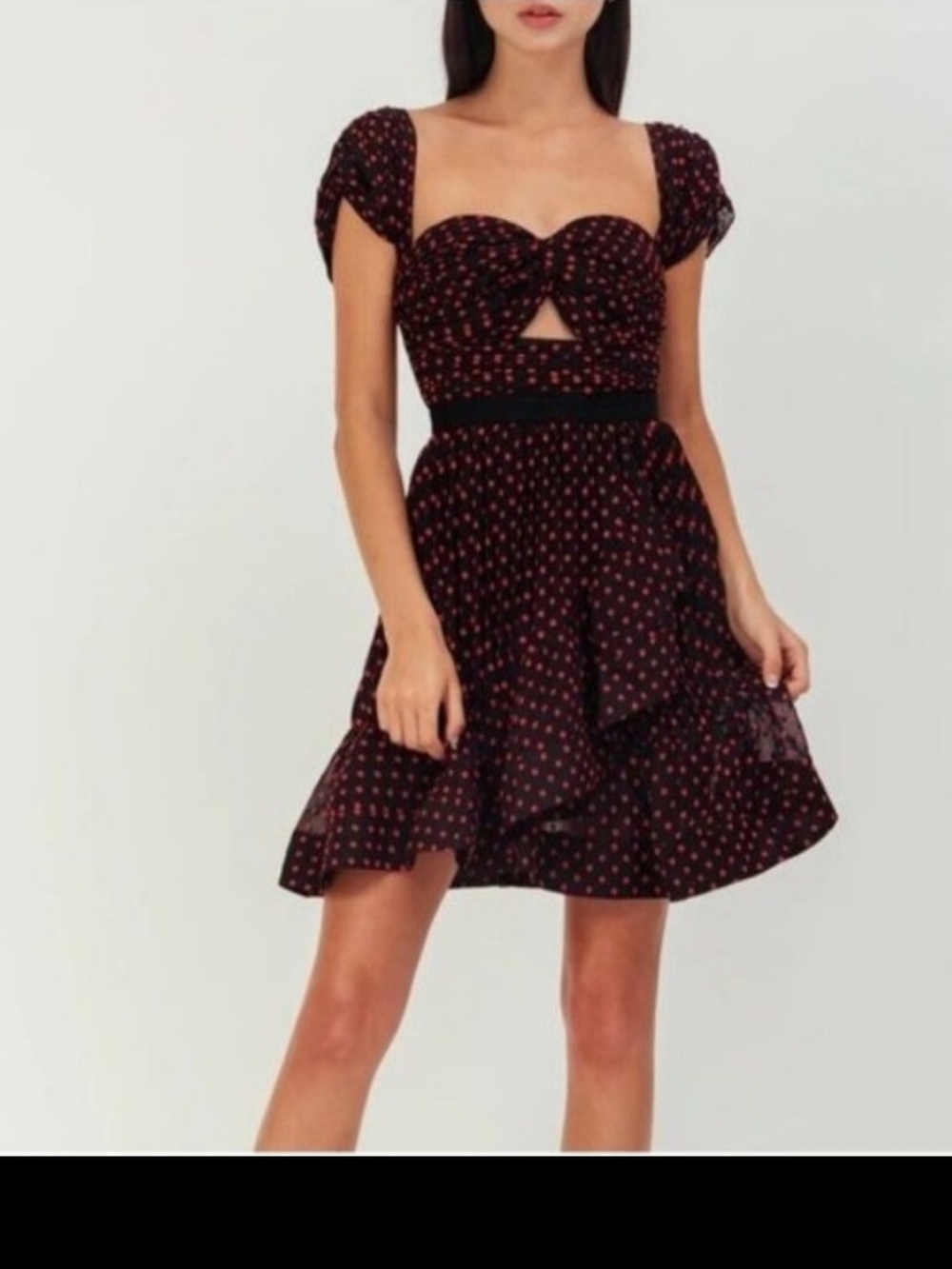 Self-Portrait Black Mini Dress with Polka Dot Print